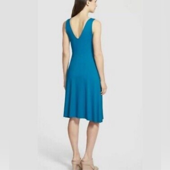 Eileen Fisher Jewel Bateau Neck Jersey Knit Knee Length Asymmetric Dress Size L - Picture 2 of 8